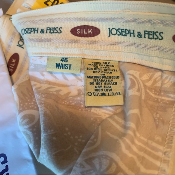 MENS SHORTS 46 W SILK 100% DRESS PALE YELLOW PLEATED BARACUDA JOSEPH & FEISS - Picture 9 of 15